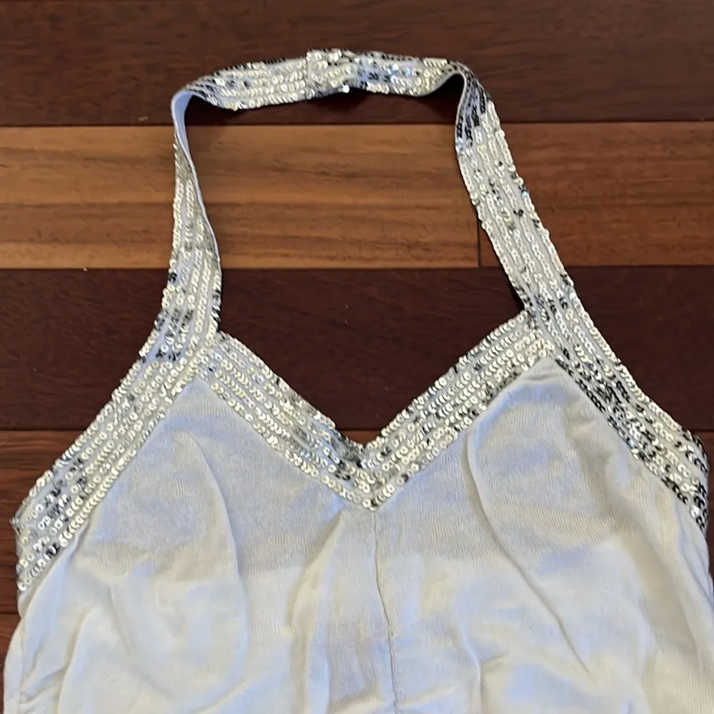 Forever 21 | Sparkle Sequin Halter Top Knit White Silver Medium - Image 2