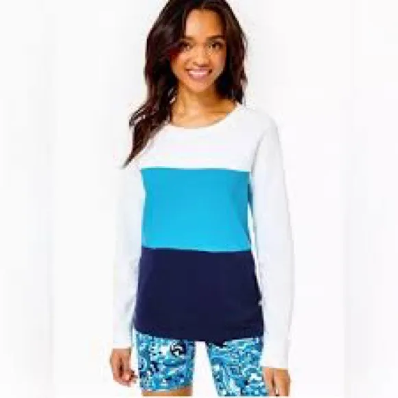 Lilly Pulitzer Luxletic Beach Comber Pullover Tunic Top Medium Navy Colorblock - Image 2