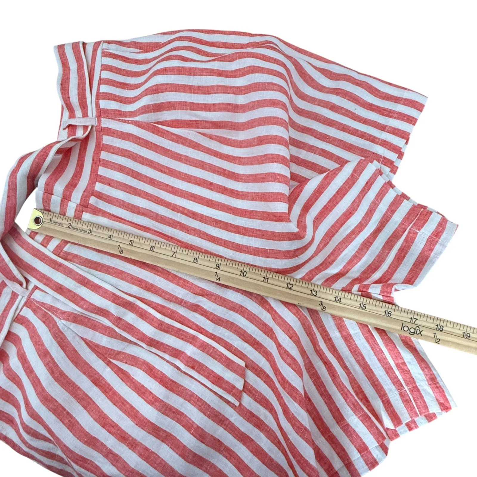 Boden High Waisted‎ Alma Belted Linen Paperbag Shorts Womens 12 Red Striped NEW - Image 13