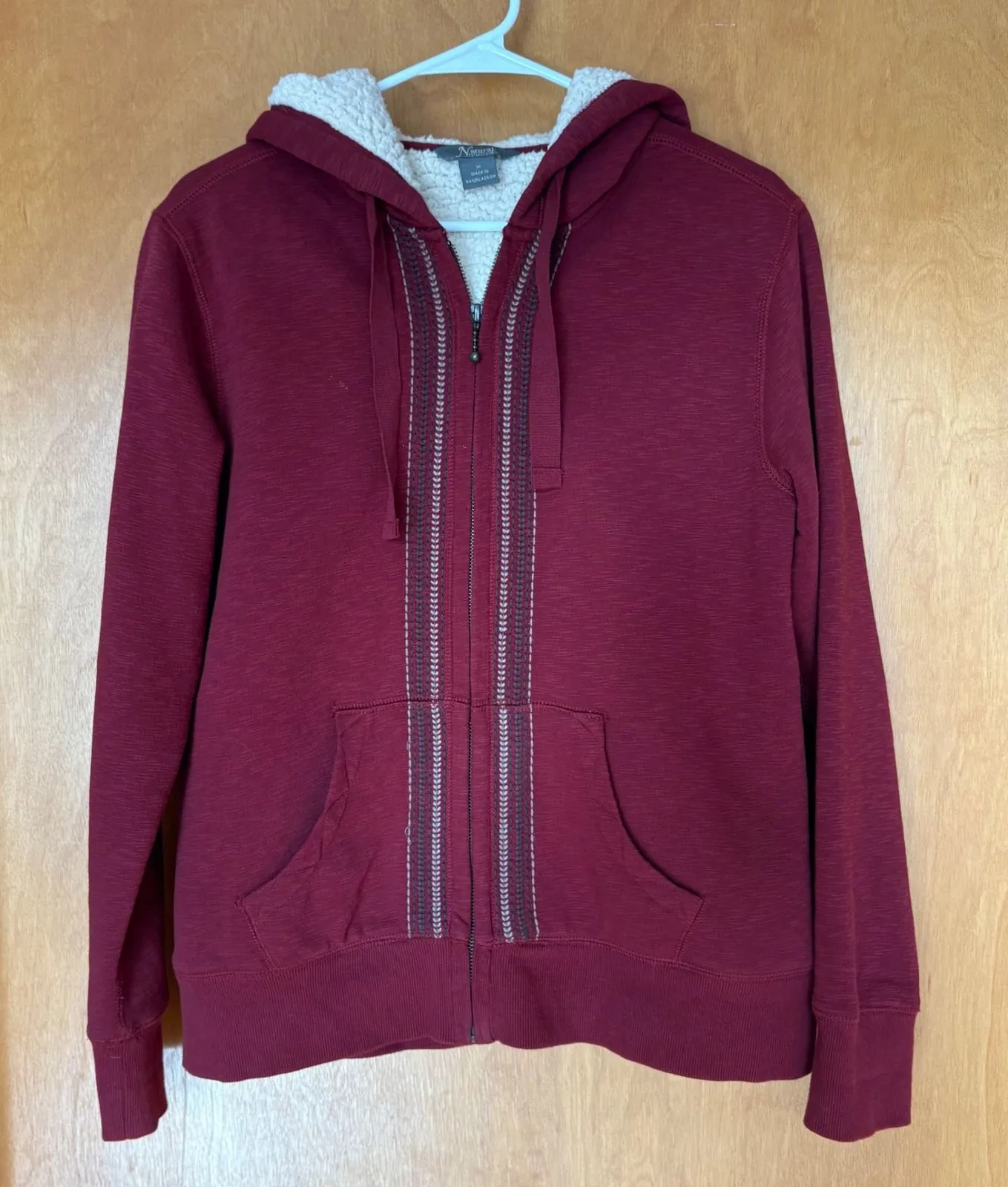 Natural Reflections Burgundy Sherpa Lined Zip Up Hoodie Jacket Size Medium - Image 1