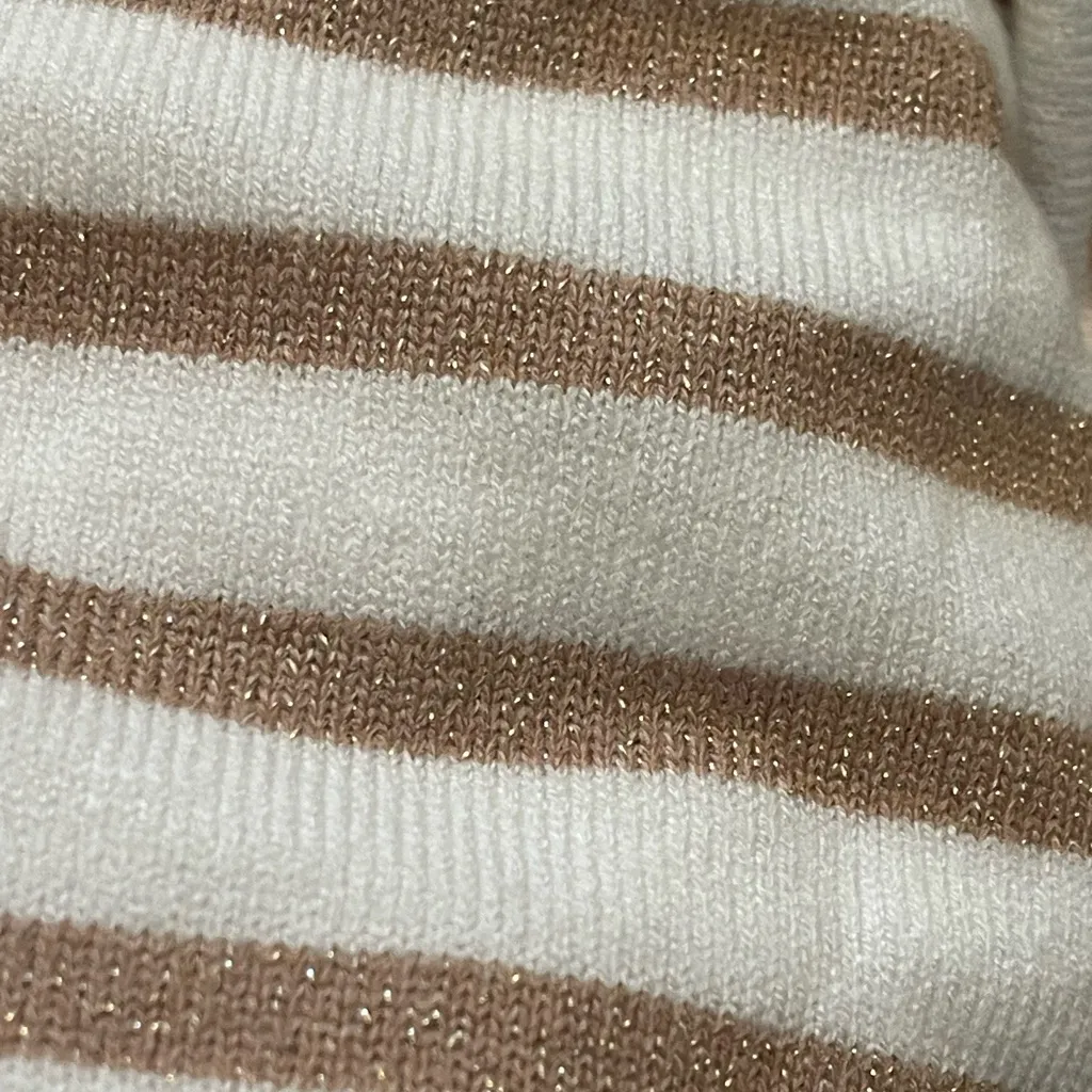 Aaeda Polo Collar Stripe Sweater Gold Metallic short sleeves Sz XL White - Image 7