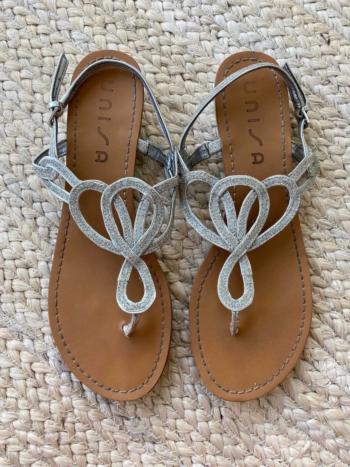 Unisa Sparkly Silver Strap Flip Flop Sandals - Image 2