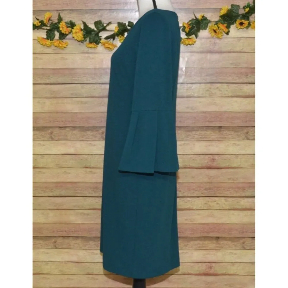 Eliza J Ladies 10 Green Sheath Midi Dress Bell Sleeves Stretch Career Night Out - Image 4