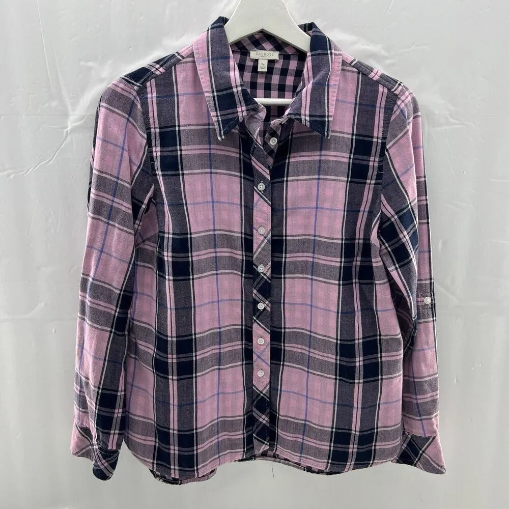 Talbots Size SP Petite Button Up Shirt Classic Cotton Pink Plaid Long Sleeve - Image 2