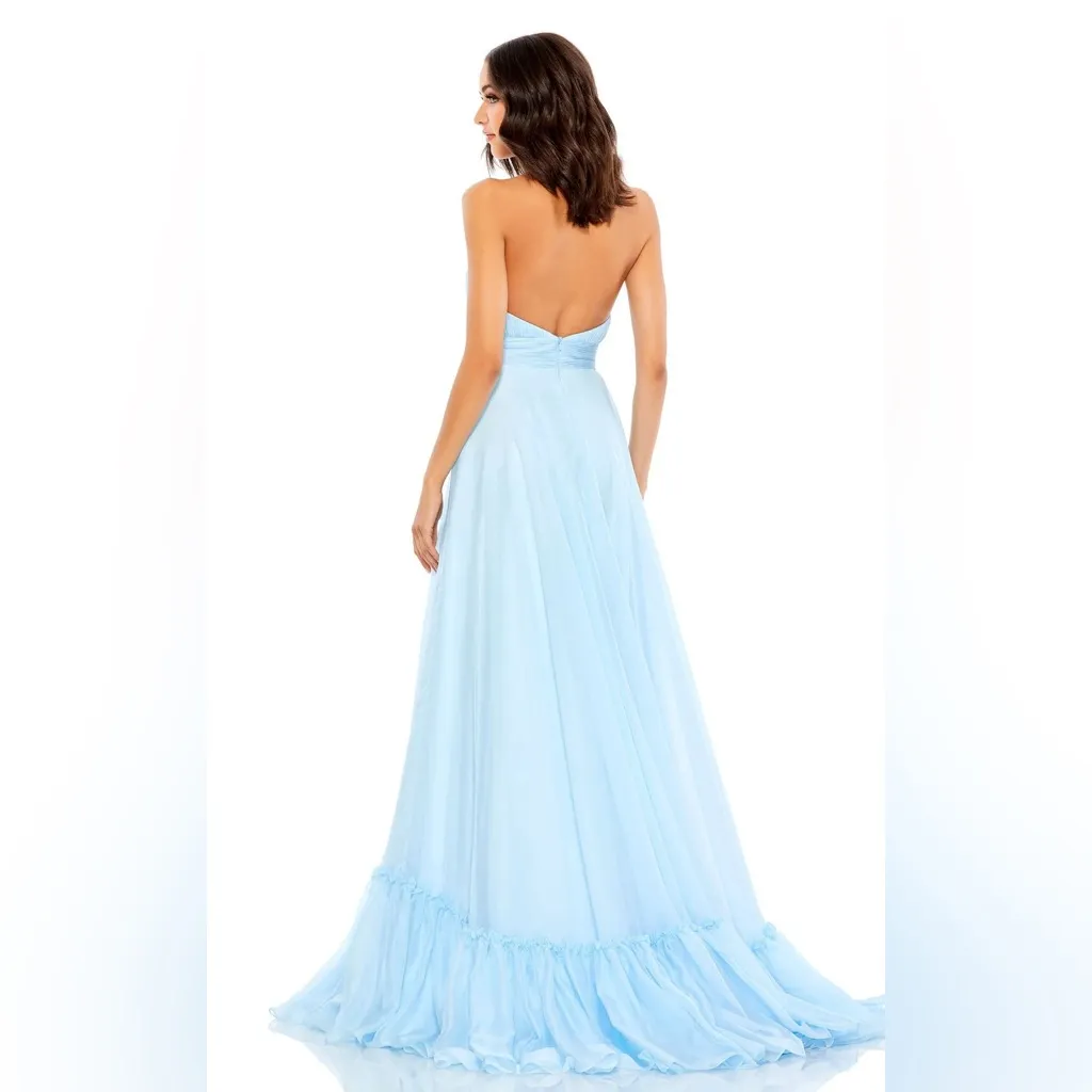 NEW Mac Duggal 67816 High Halter Neck Open Back Gown Maxi Dress Sky Blue 8 NWT - Image 2