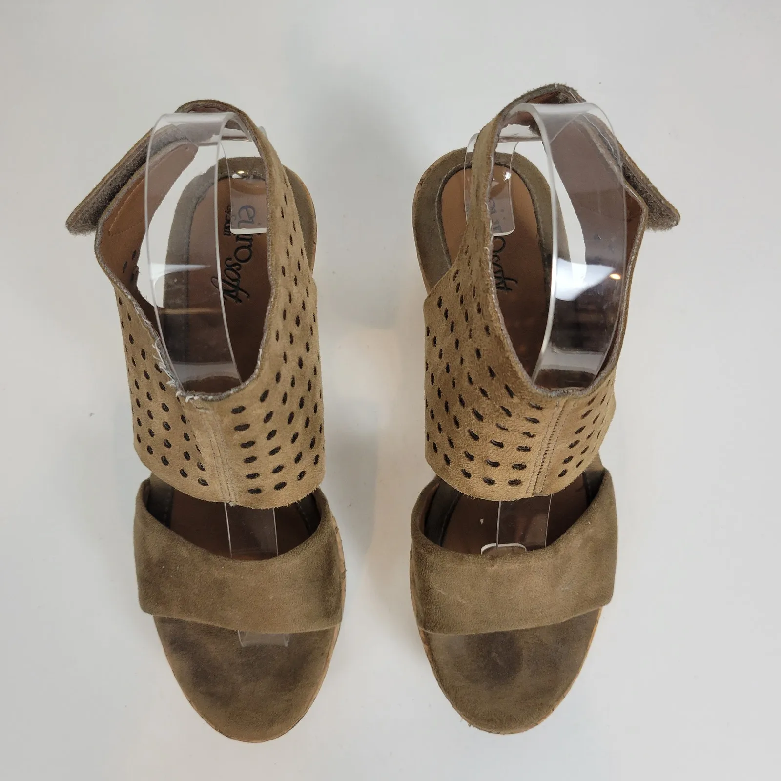 Euro Soft By Sofft Womens Sandals Size 6M Tan Suede Leather Strappy Cork Wedge‎ - Image 6