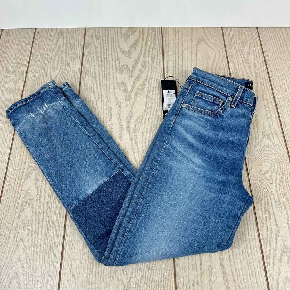 Veronica Beard Ryleigh Patched Knee Straight Leg Jeans 24/00 Atlas Blue $328 - Image 4