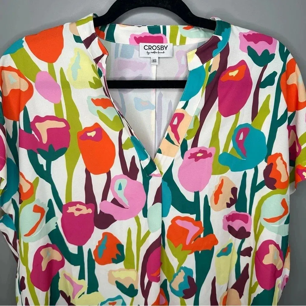 CROSBY by Mollie Burch Billie Blouse Tulip Print Colorful Floral Top Size XS - Image 5