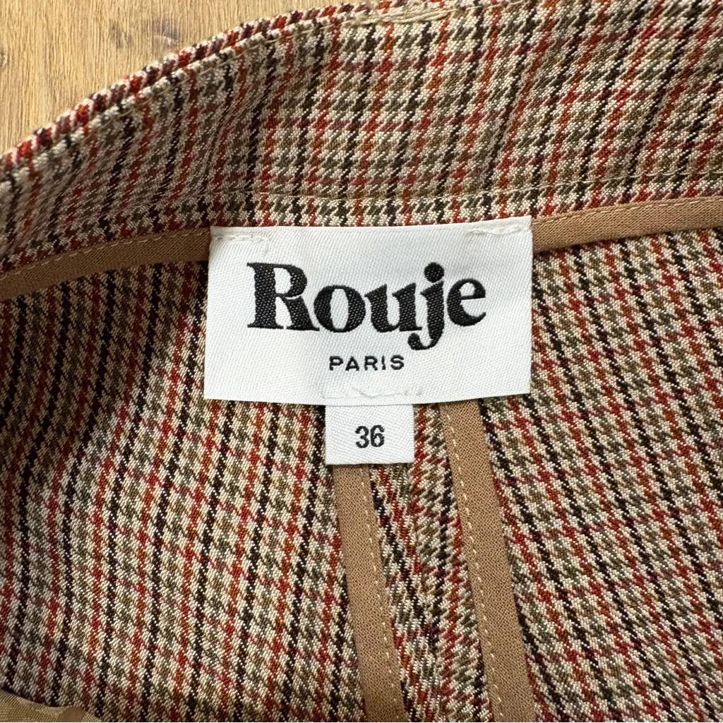 🌟ROUJE🌟 PARIS HOUNDSTOOTH WIDE LEG MENSWEAR TROUSER PANT BROWN / REDSZ 36 - Image 5