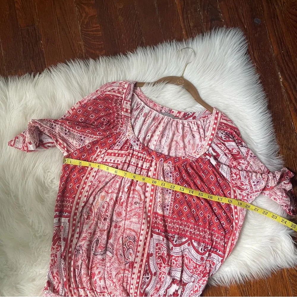 Bohemian Paisley Peasant Top Red & White Size M - Image 4