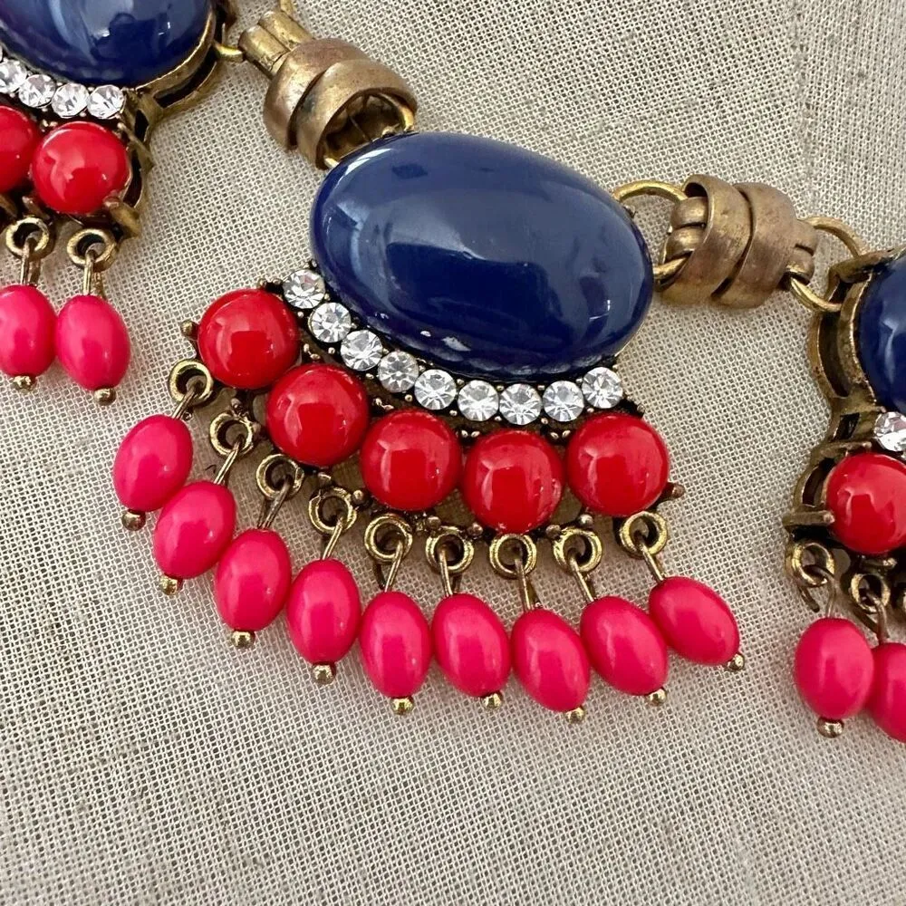 j.Crew Fan pink and blue Statement Necklace - Image 6