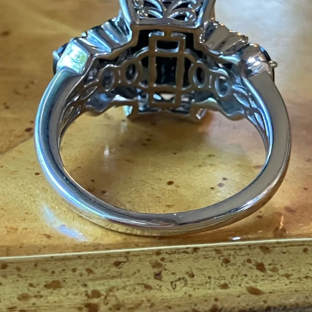 Natural Black Spinel Sterling Silver Cocktail Ring Size 10 - Image 5