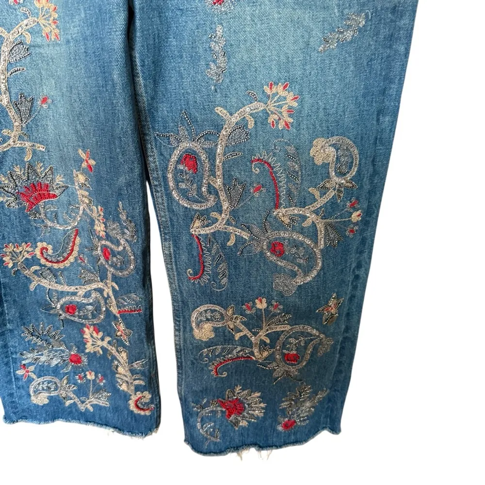 Zara Woman Embroidered Wide Leg Crop Jeans Size S - Image 2