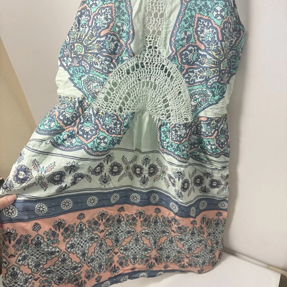Roxy Dress Size Large Green Dance to the Beat Boho Crocheted Mini Pockets Beachy - Image 7