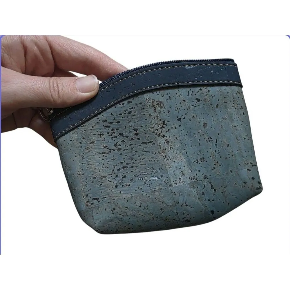 Portuguese(?) Cork Ladies Zip Blue Vegan Coin Purse Travel Bag 3"x4" Small - Image 4