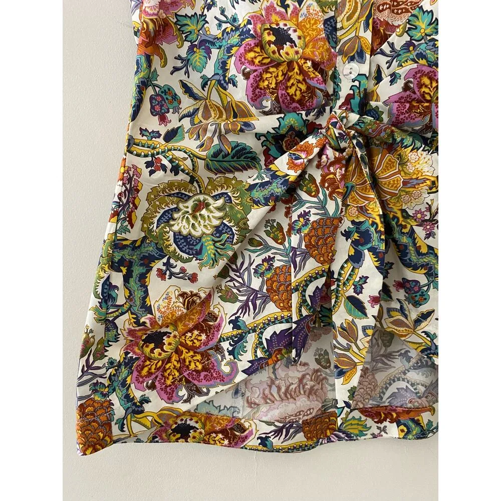 DREW Floral White Multicolor Button Twist Front Top Sleeveless EUC XS Preppy - Image 6