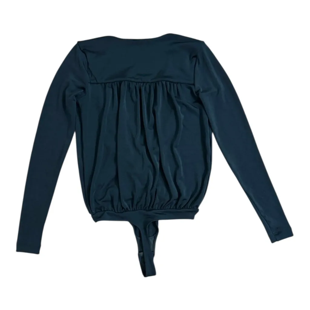 Free People Teal Green Bodysuit XS Long Sleeve V Neck Wrap Surplice Stretch - Image 3