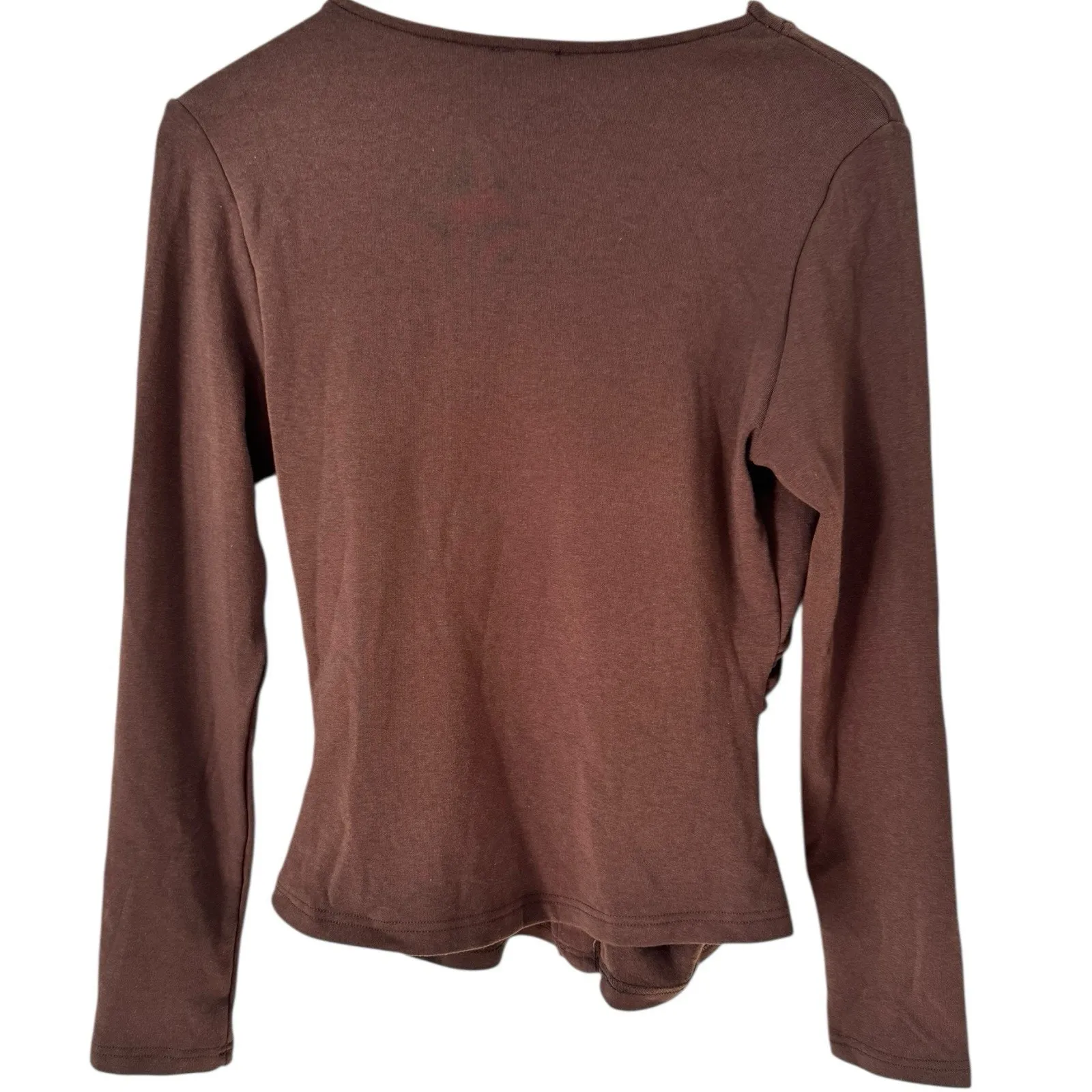 NWT OGL Prowarm Flapped V Neck Button Front Side Ruched Top Espresso Sz Medium Brown - Image 5