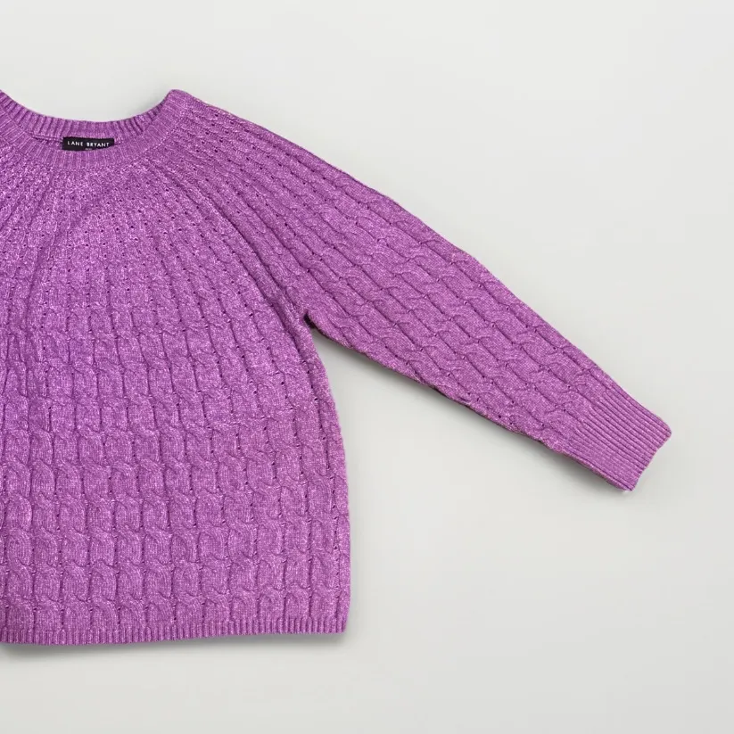 Lane Bryant Women's Purple Round-Neck Cable Knit Sweater Plus Size 18/20 - Image 7