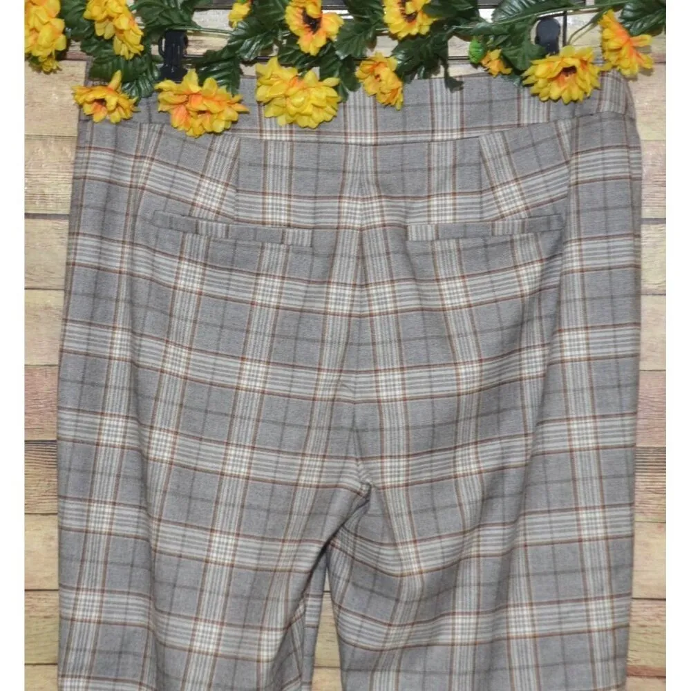 Gianni Bini Brown Plaid Straight Trousers Pant Size 12 Slit Hems Career Academia - Image 6