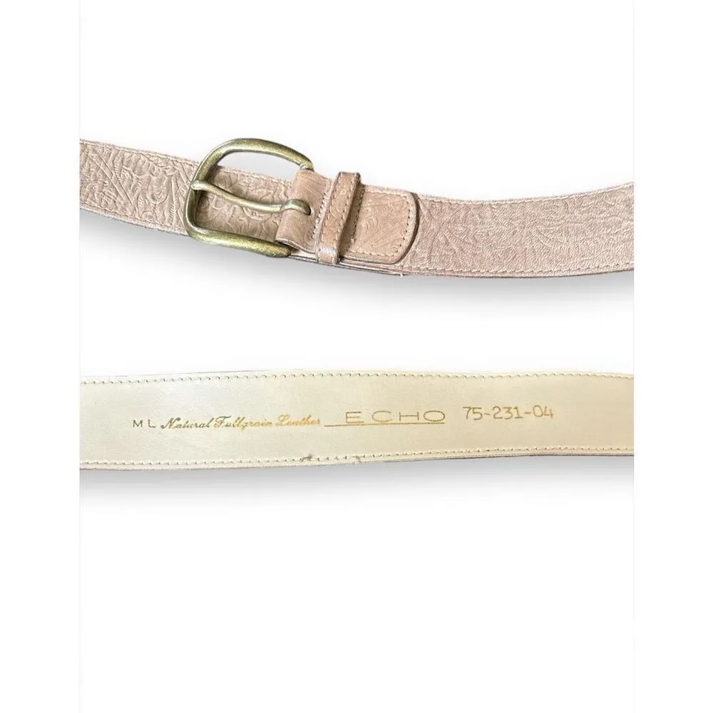 90s Vintage Sz M/L Womens Echo‎ Brown 100% Leather Double Gold Buckle Belt Y2K - Image 5