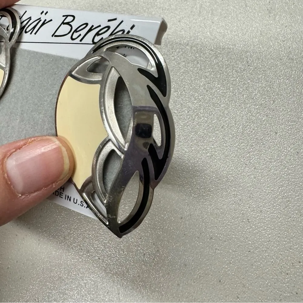 Vintage Edgar Berebi Ywllow Enamel Silver Tone Earrings Pierced Artsy 1980s Yellow - Image 6