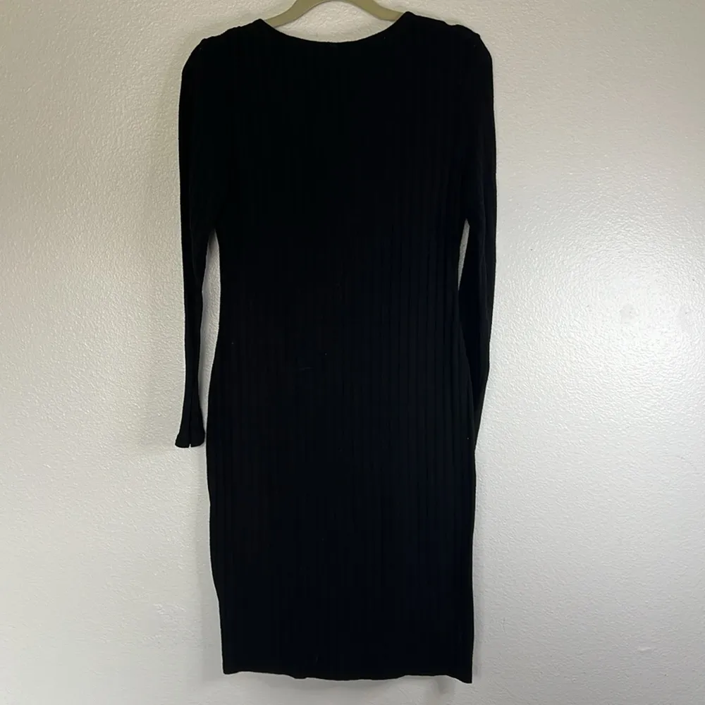 EUC Xhilaration Black Ribbed Knee Length Lace up Dress sz L - Image 5