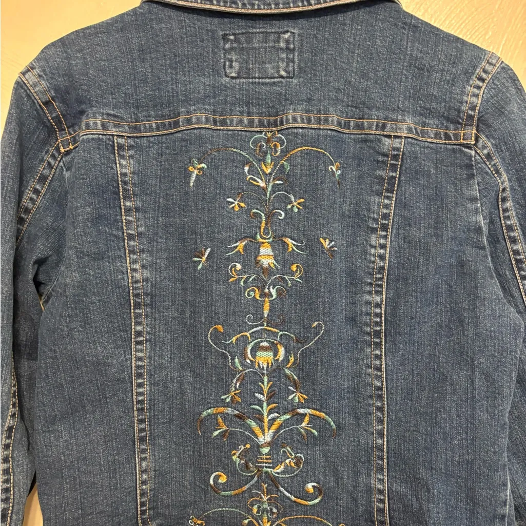 Live a Little Embroidered Denim Jacket Size L Western Style Blue Jeans Jacket - Image 8