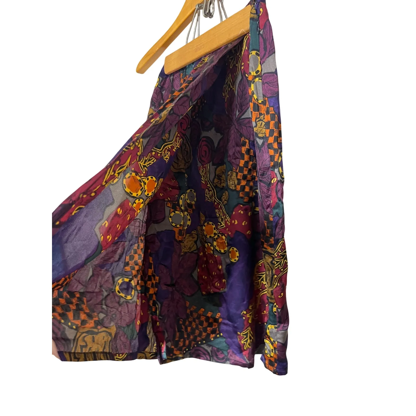 JAEGER Silk Blend Draped Skirt Women's Size 4 Multi Color Abstract Print - Image 2