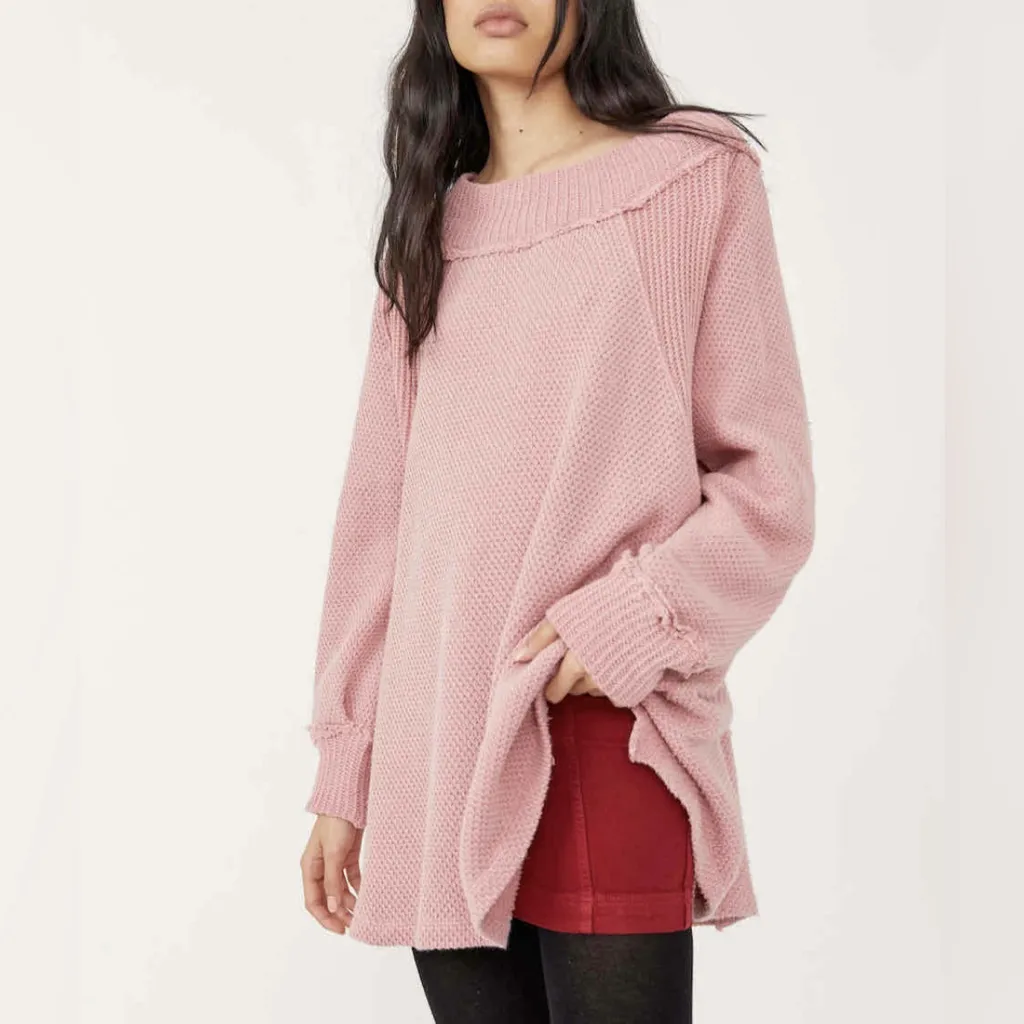 Free People She’s‎ a Keeper Vented-Hem Slouchy Tunic Sweater Pink NWT Size XS - Image 11