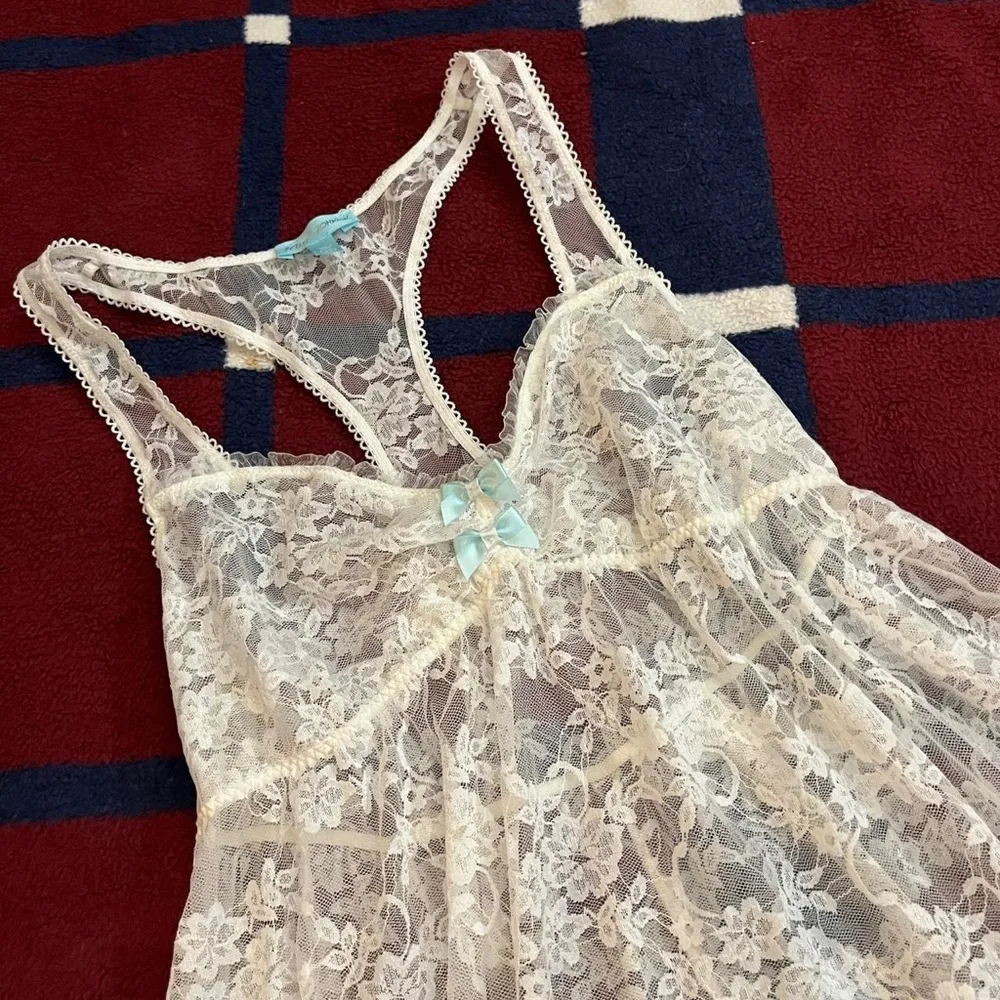 Betsy Johnson white Cream Lace Lingerie
Y2K Babydoll Racerback Mini Dress M - Image 2