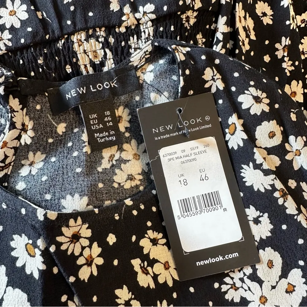 ASOS New Look Black Microfloral Daisy Midi Dress with Slit 3/4 Sleeves NWT sz 14 - Image 11