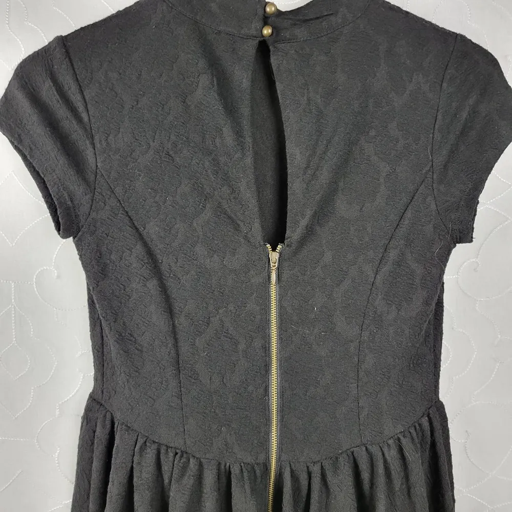 Xhilaration Womens Dress Size S Black Brocade Mock Neck Fit & Flare Skater Mini - Image 2