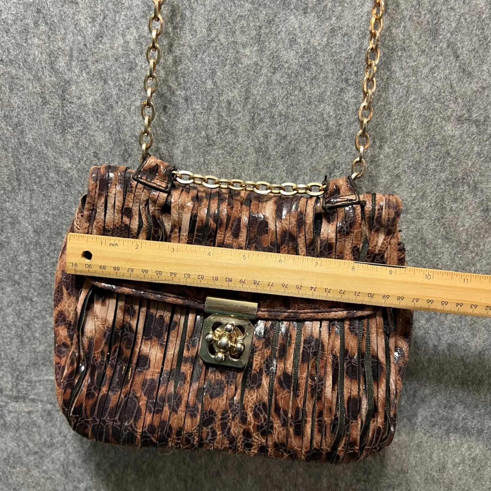 Chico's Animal Print Crossbody Bag Chain Strap Purse Faux‎ Leather Fringe - Image 5