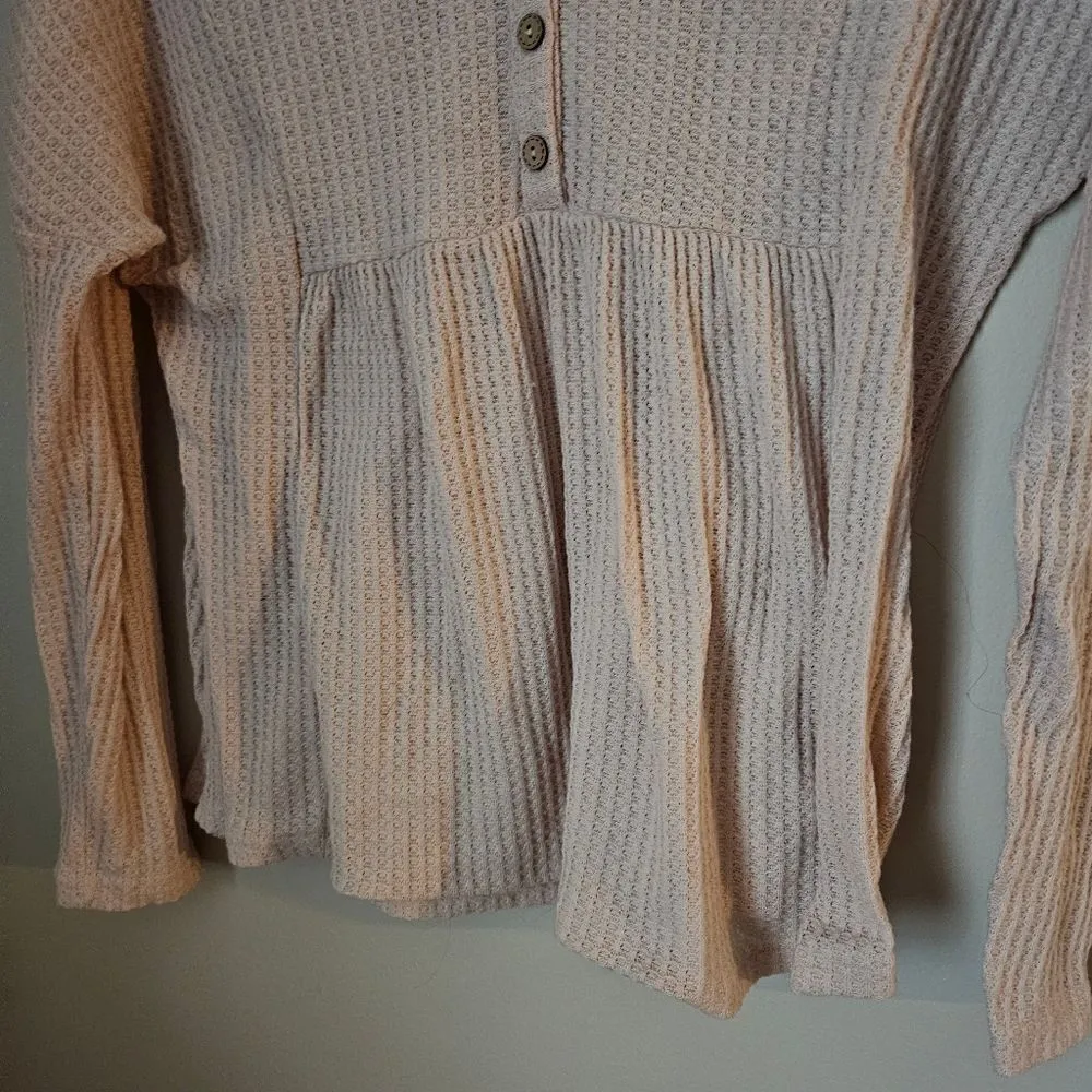 Shein Thermal Top Long Sleeve V-Neck Button front Casual Neutral Cream - Image 4