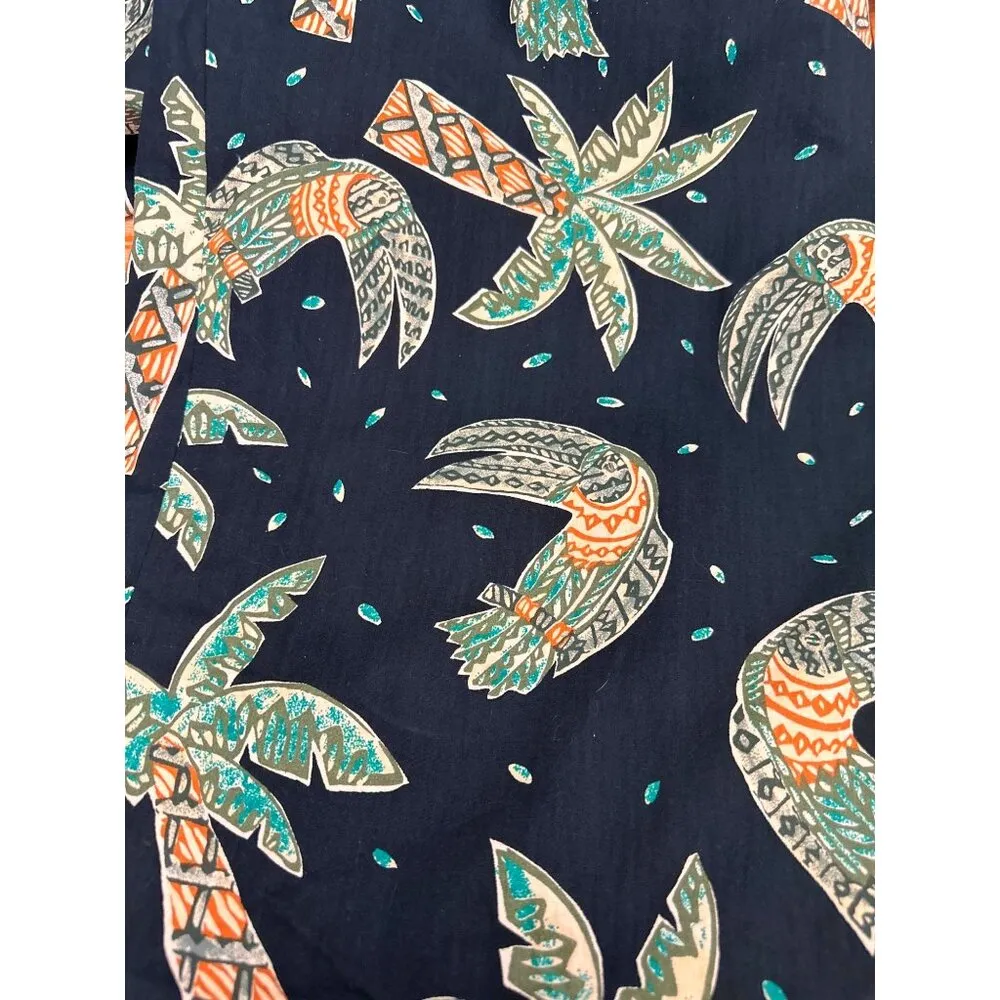 CCC Vintage Boho Black Wide Leg Pants With Leaf Print Elastic Waist Size Medium Green - Image 7