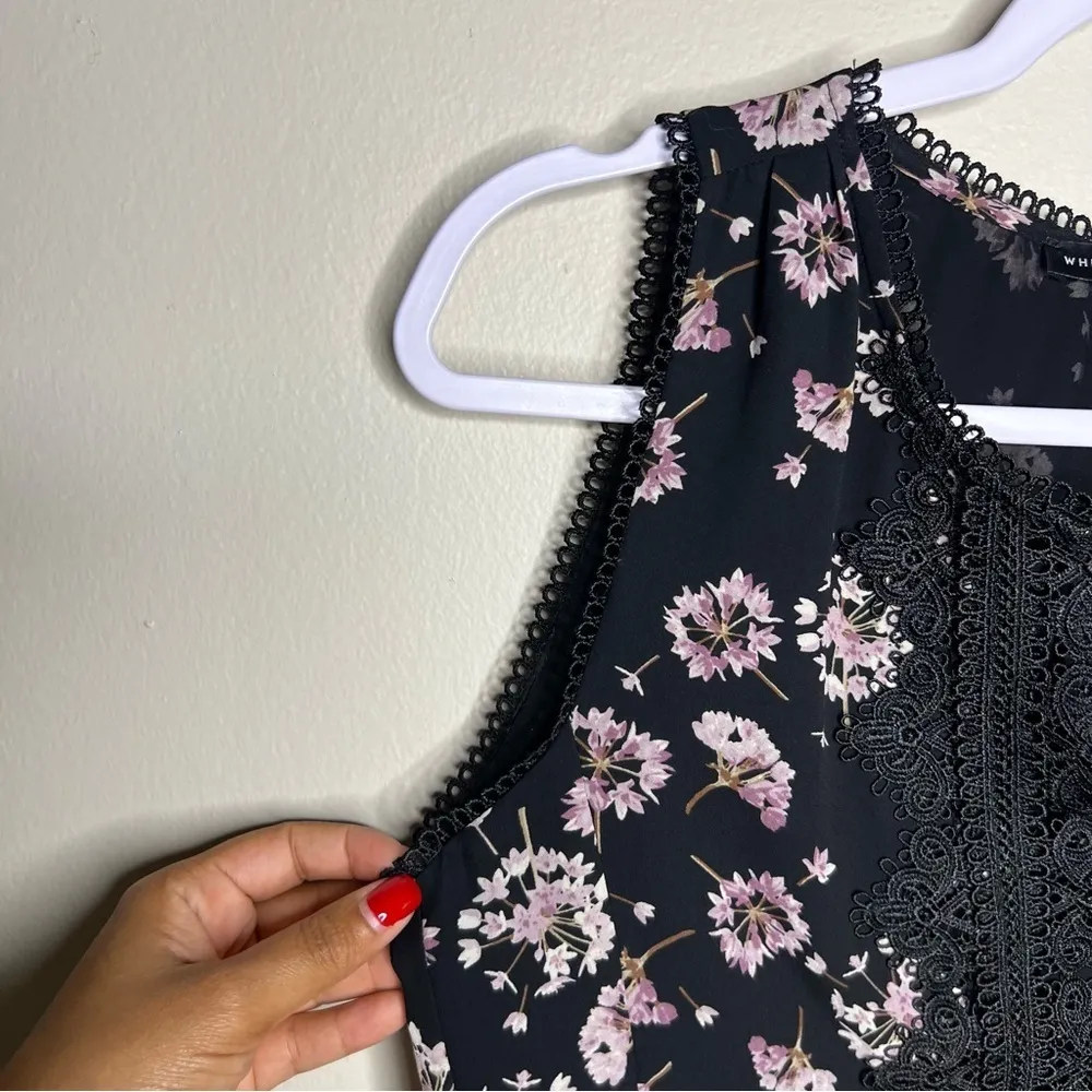 WHBM Dark Floral Whimsigoth Dandelion‎ Scalloped Trim Lace Sheer Chiffon Tank - Image 2