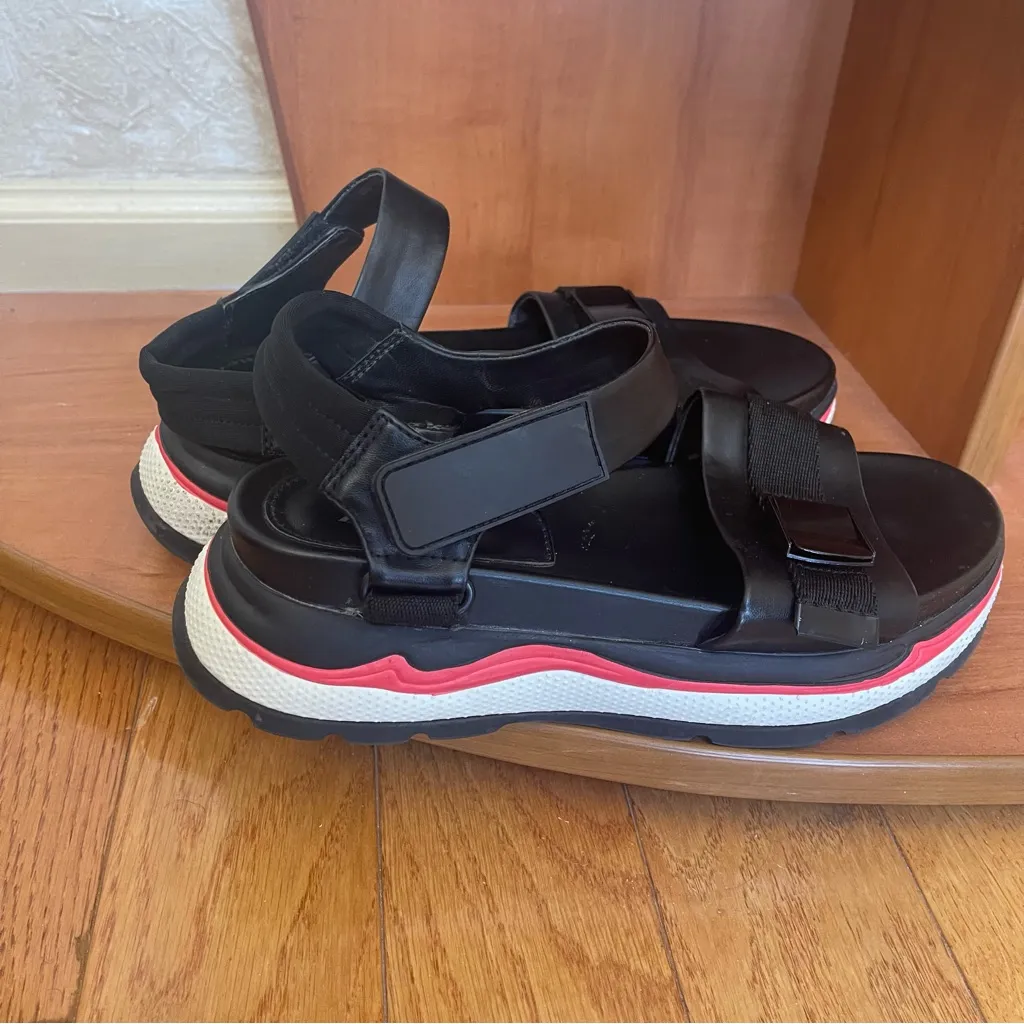 Zara Black Platform Sport Sandals with White & Red Sole - Size 38 (US 7.5) - Image 4