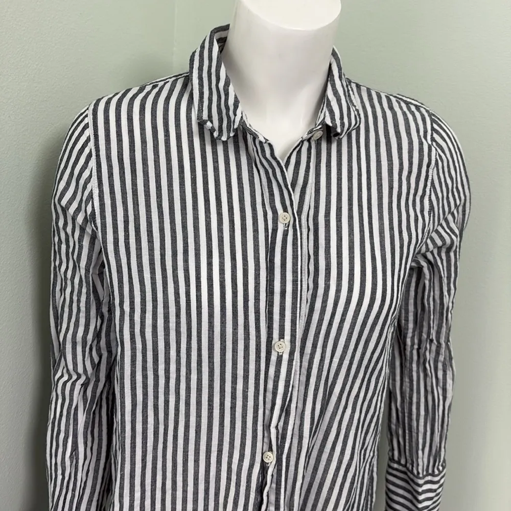 J. Crew Classic Fit Beach Shirt In Striped Linen Cotton Blend Tunic Lagenlook S White - Image 9