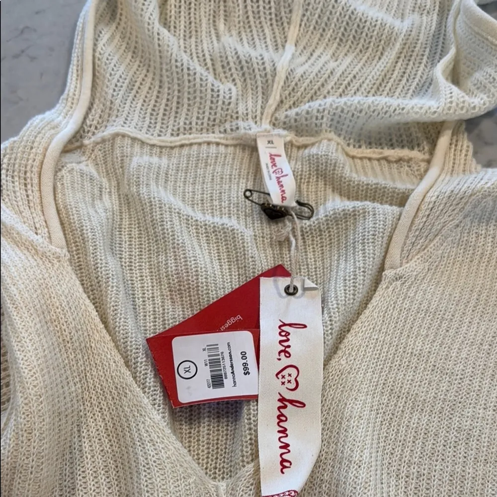 NWT Hanna Anderson Women’s Cream Wool Blend Lightweight Hooded Cardigan size XL - Image 4