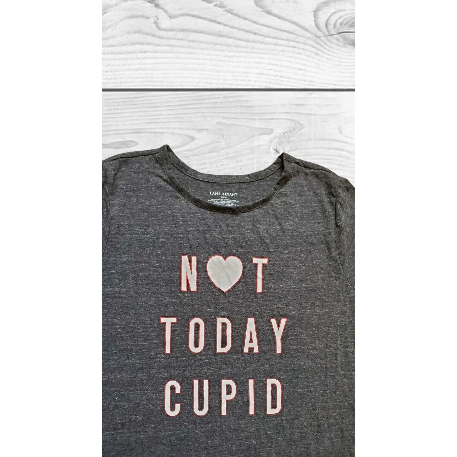 Lane Bryant Shirt Women 16 Crew Neck Short Sleeve Top Black Not Today Cupid EUC - Image 4