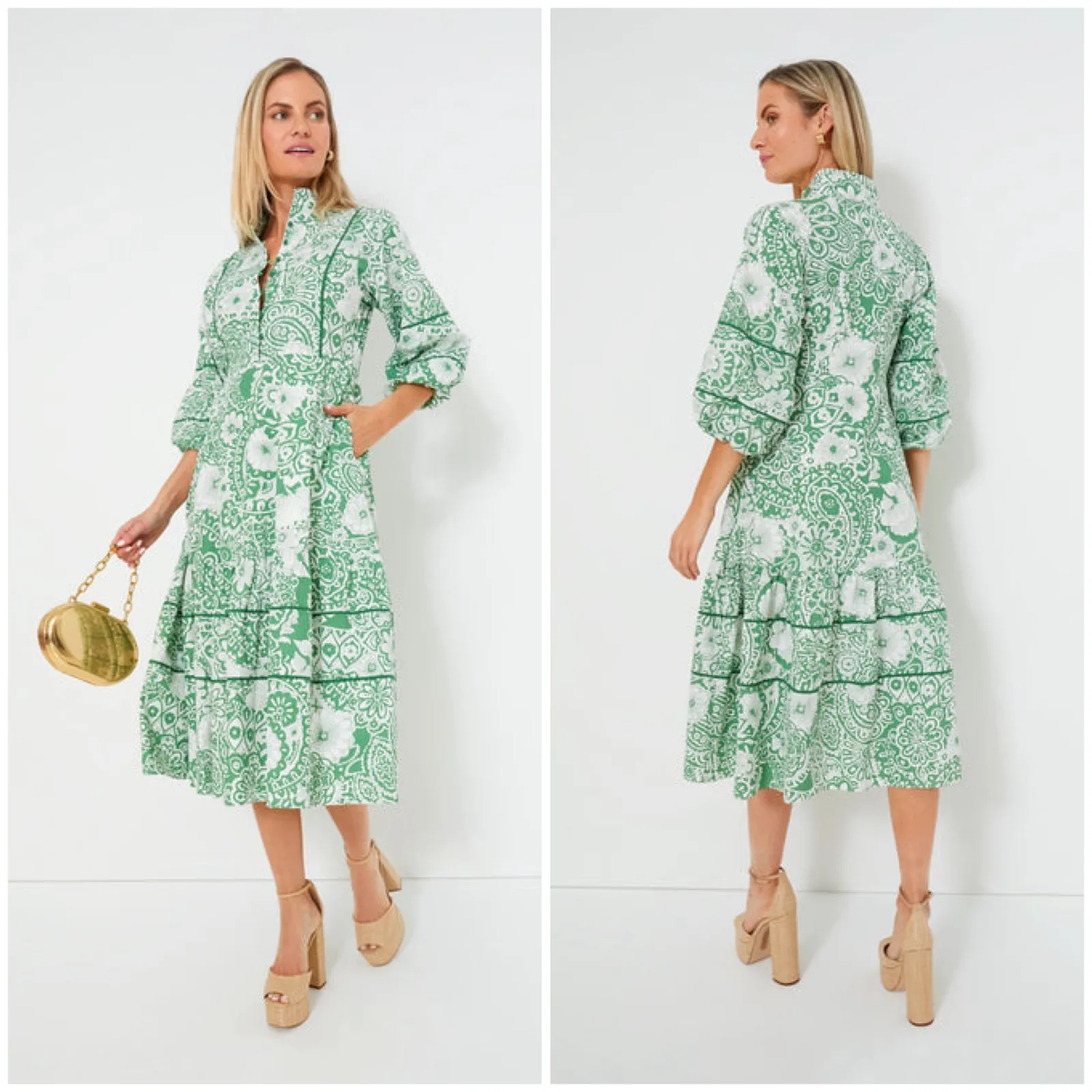 Tuckernuck Hyacinth House Midi Dress Green & White Floral - Image 2