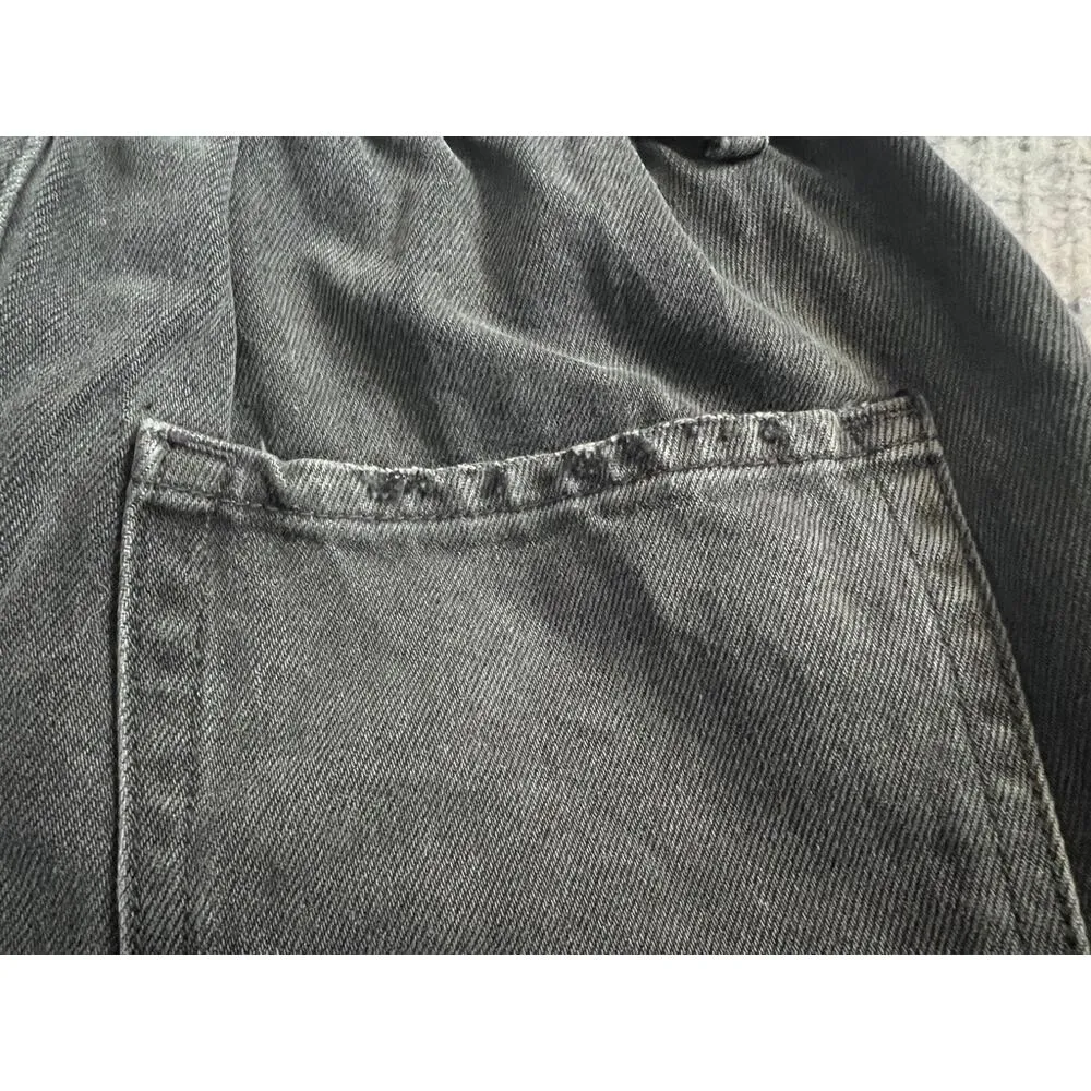 Vervet Black Denim Belted Paper Bag Elastic High Waist Shorts Size S Women's - Image 3