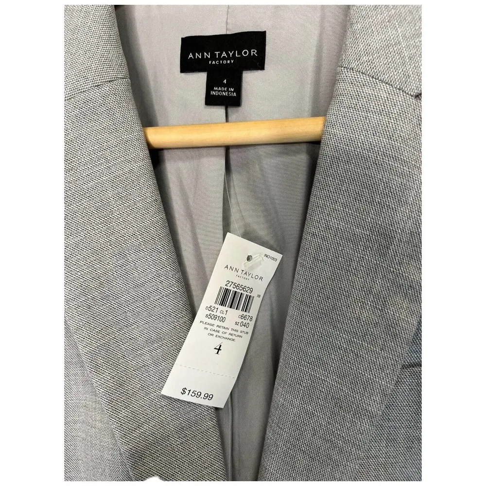 New Ann Taylor Womens 4 One Button Blazer Lined Notched Collar Pockets Gray - Image 6