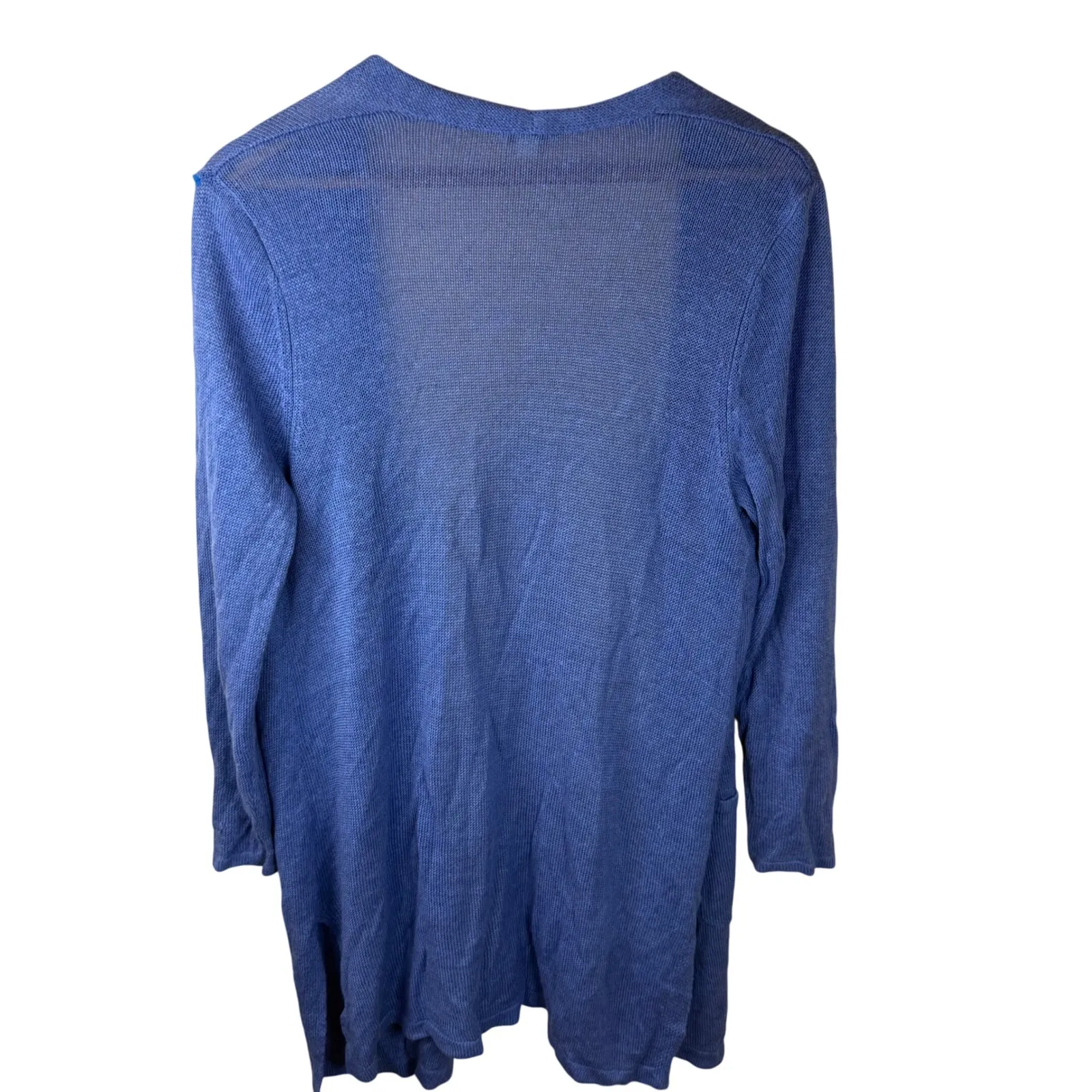 J Jill Petite M Linen Blend Knit Open Front Long Cardigan Sweater‎ Ocean Blue Size M - Image 7