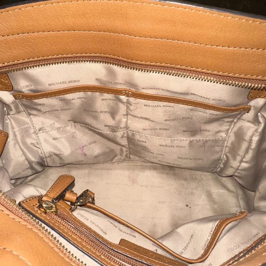 Michael Kors Hamilton Brown Leather Double‎ Strap Shoulder Bag Gold Hardware - Image 7