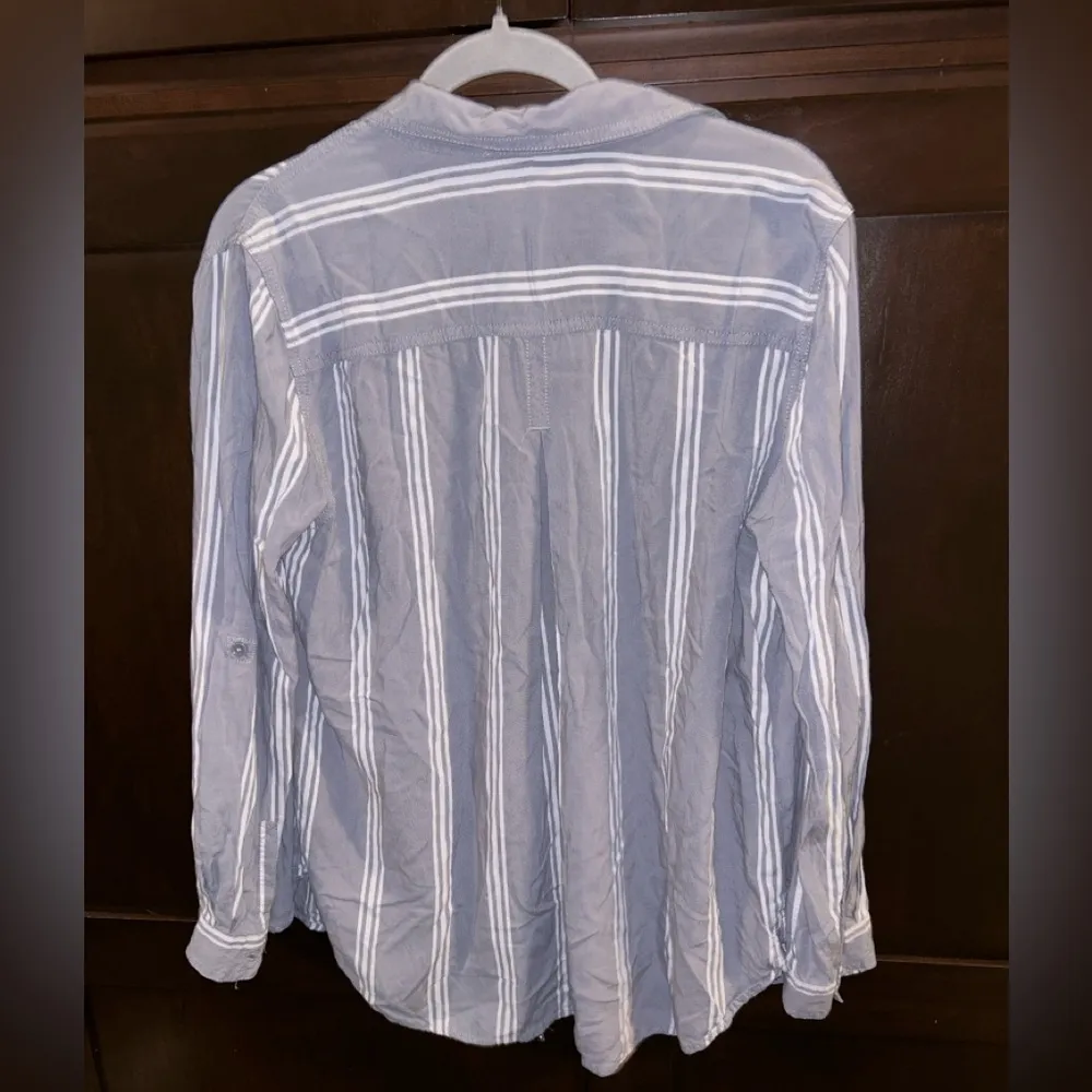 BeachLunchLounge Striped Button Down Shirt Beach Coverup Blue Large - Image 2