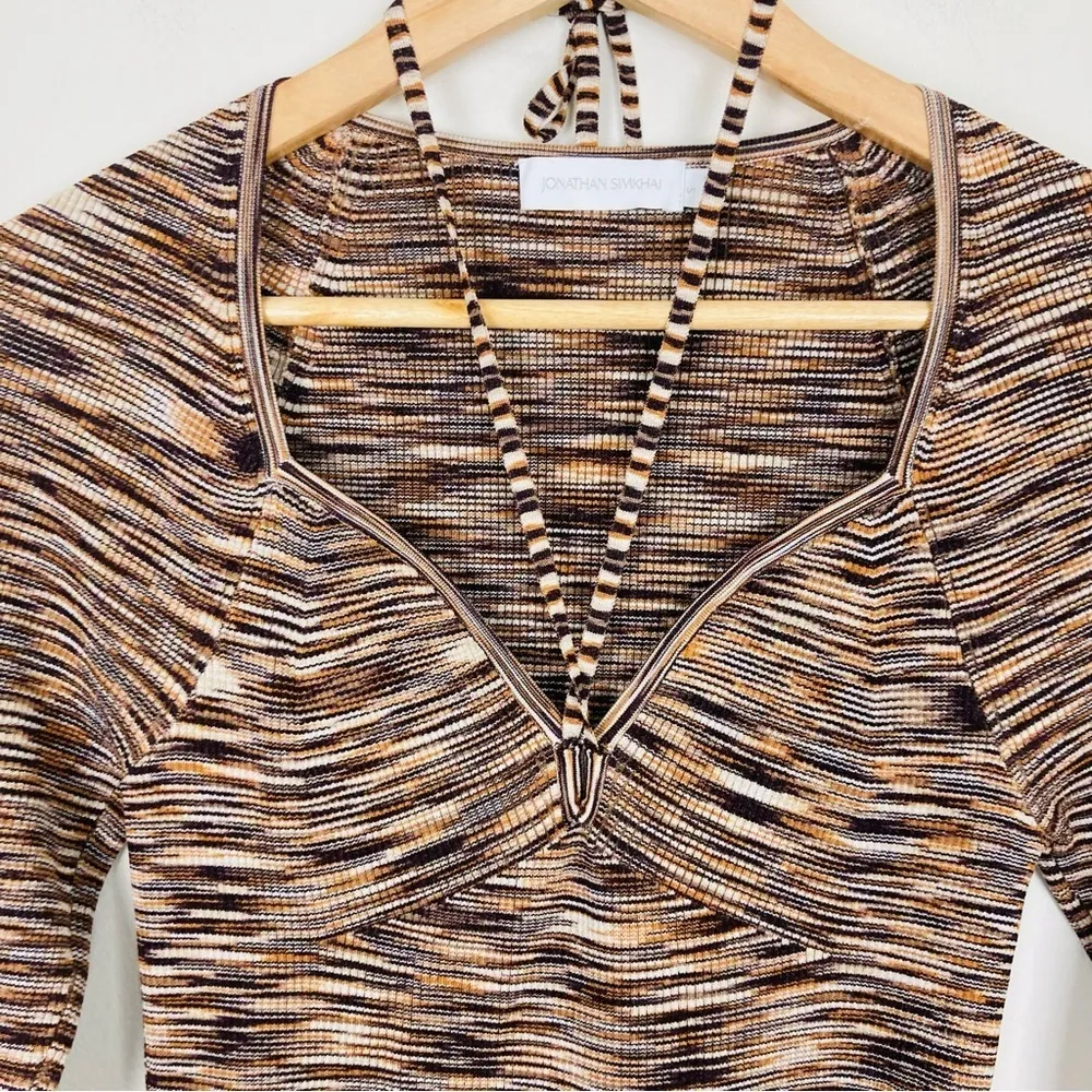 Jonathan Simkhai “Selena” ribbed knit brown sweetheart neck mini dress. Small - Image 5