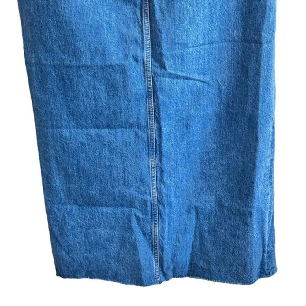 FRAME Sea Cut Off Waist Maxi Jean Denim Skirt Raw Hem‎ Blue Front Slit 26 - Image 8