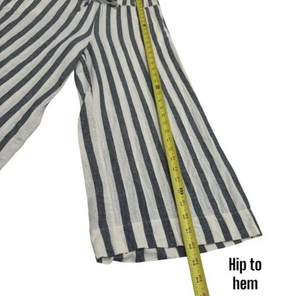 Trovata California Birds of Paradis Ivory Grey Stripe Linen Romper Coastal S Gray - Image 13